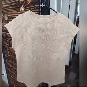 Elegant Beige Patterned Women's Short Sleeve Top